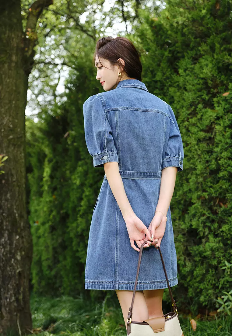 Denim Shirt Dress with Waist Belt