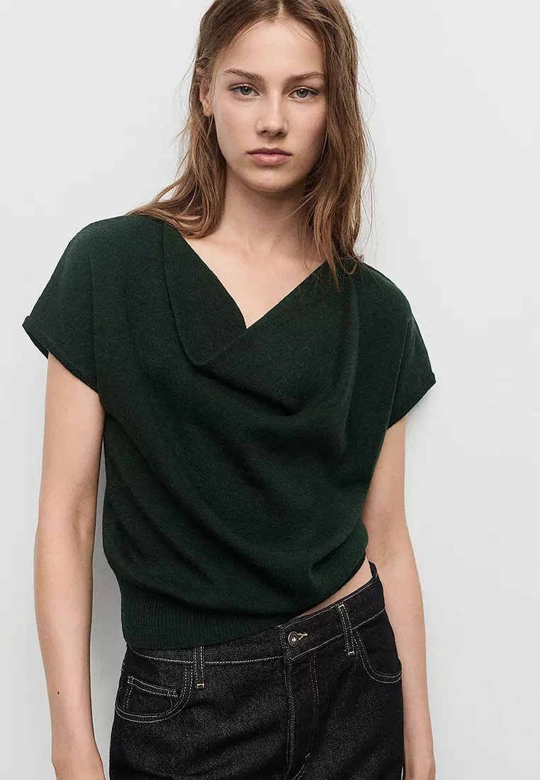 Short-Sleeved Top With Draped Neckline