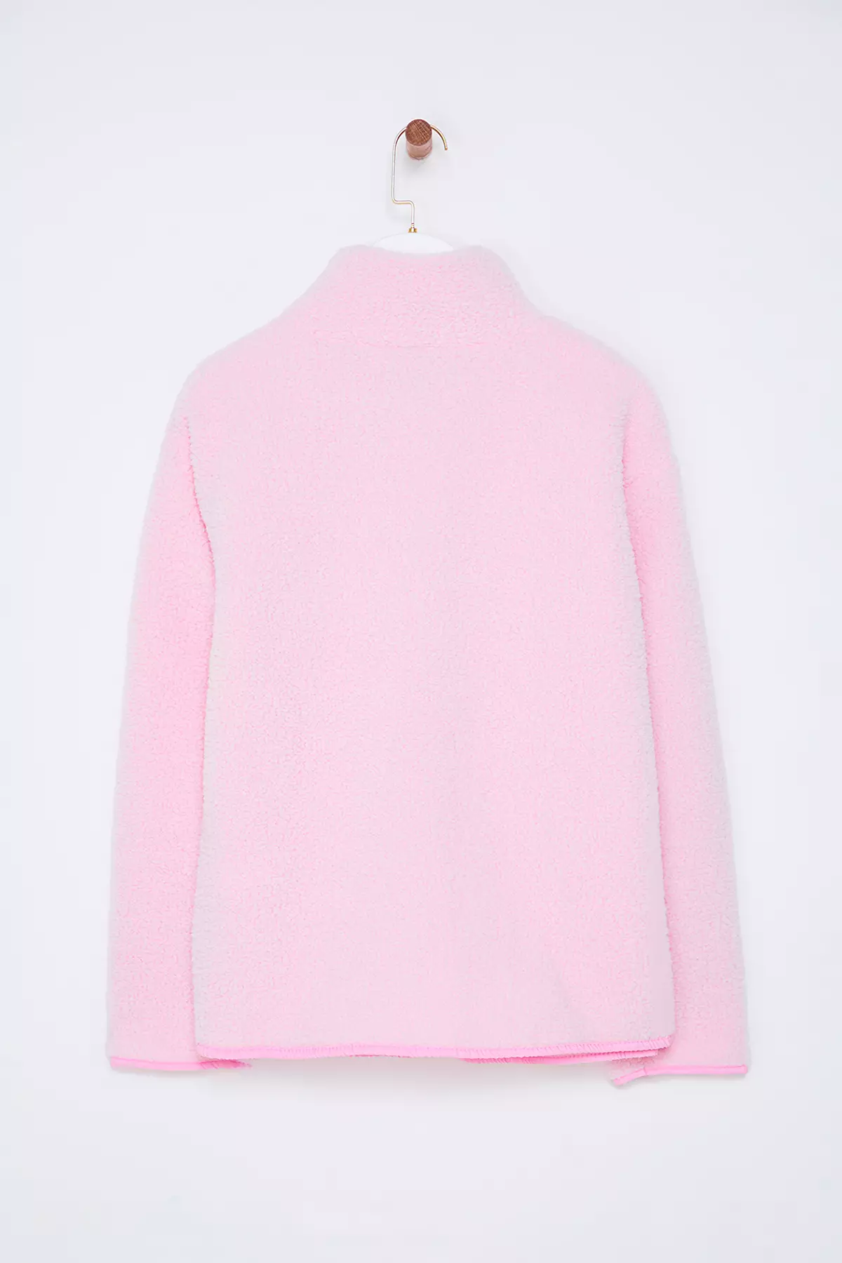 Winter Essentials Light Pink Thick Fleece Zipper Stand Collar Pocket Knitted Sweatshirt Twoaw24Sw00071