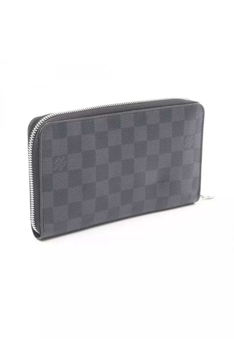 Pre-Loved Louis Vuitton ZIPPY ORGANISER NM Damier Graphite round zipper long wallet PVC black