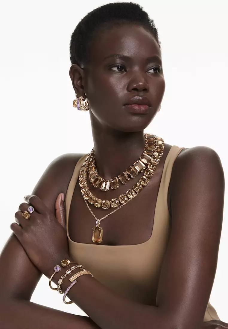 Millenia drop earrings, Mixed cuts, Caramel, Gold-tone plated