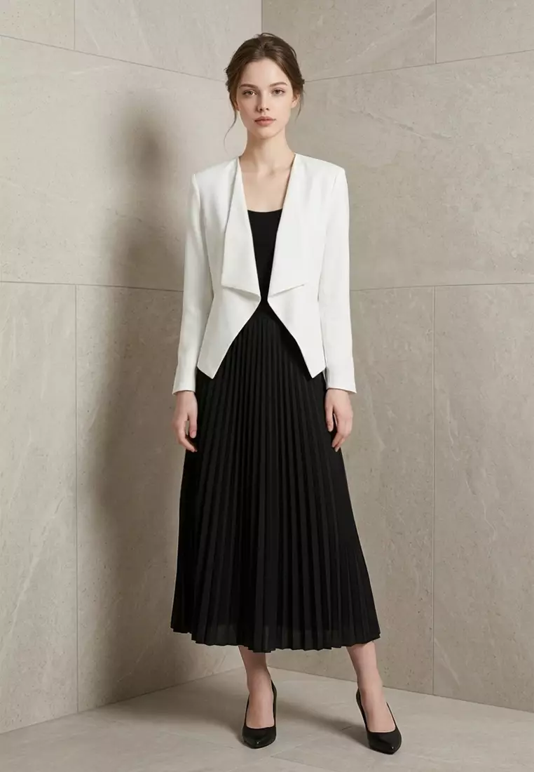 Collarless Draped Open-Front Blazer