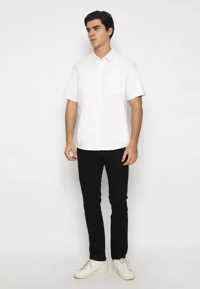 POLICE Kemeja Polos Cotton Putih Regular Fit Pria