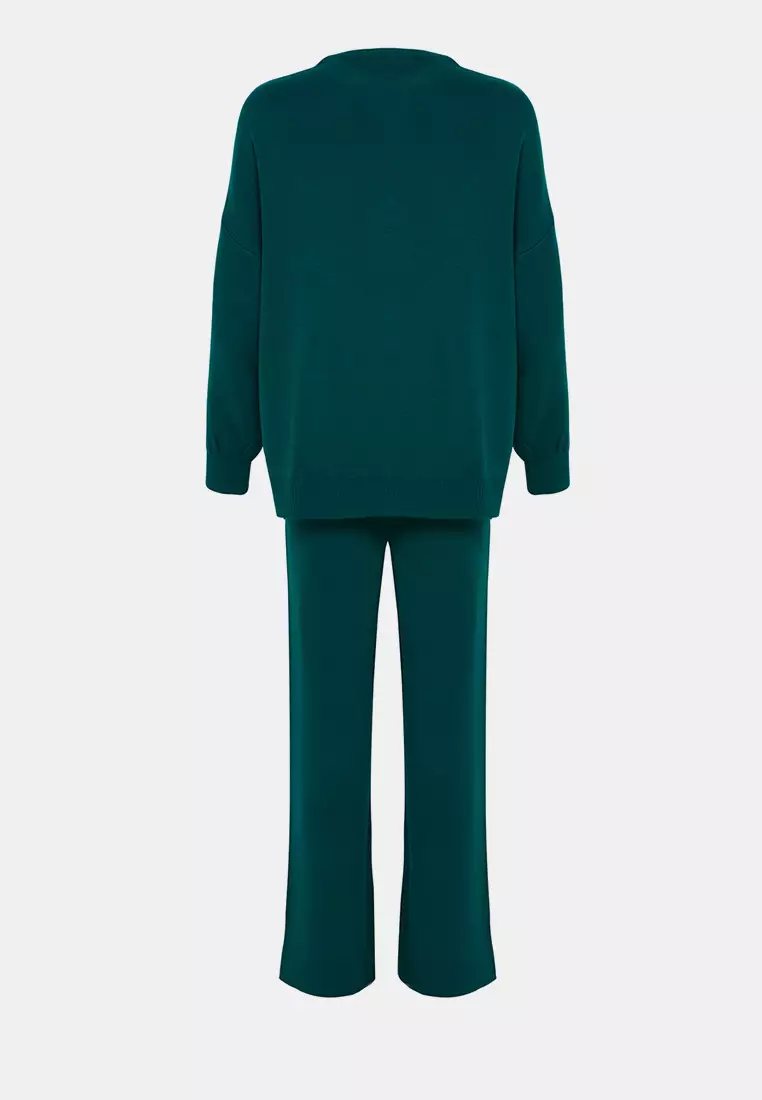Emerald Green Balloon Sleeve Trousers Knitwear Set