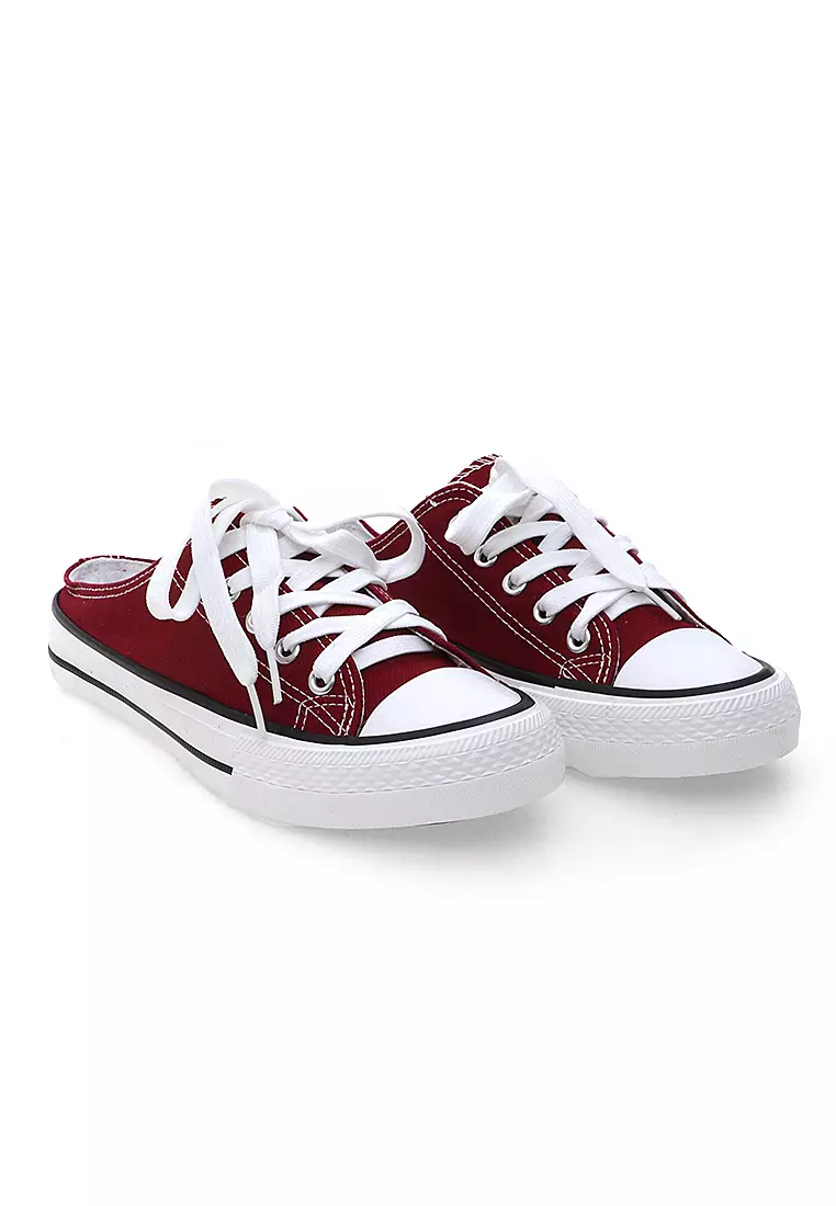 Sneakers Slip On Casual Pria Wanita Tali Ikat Comfortable - Maroon