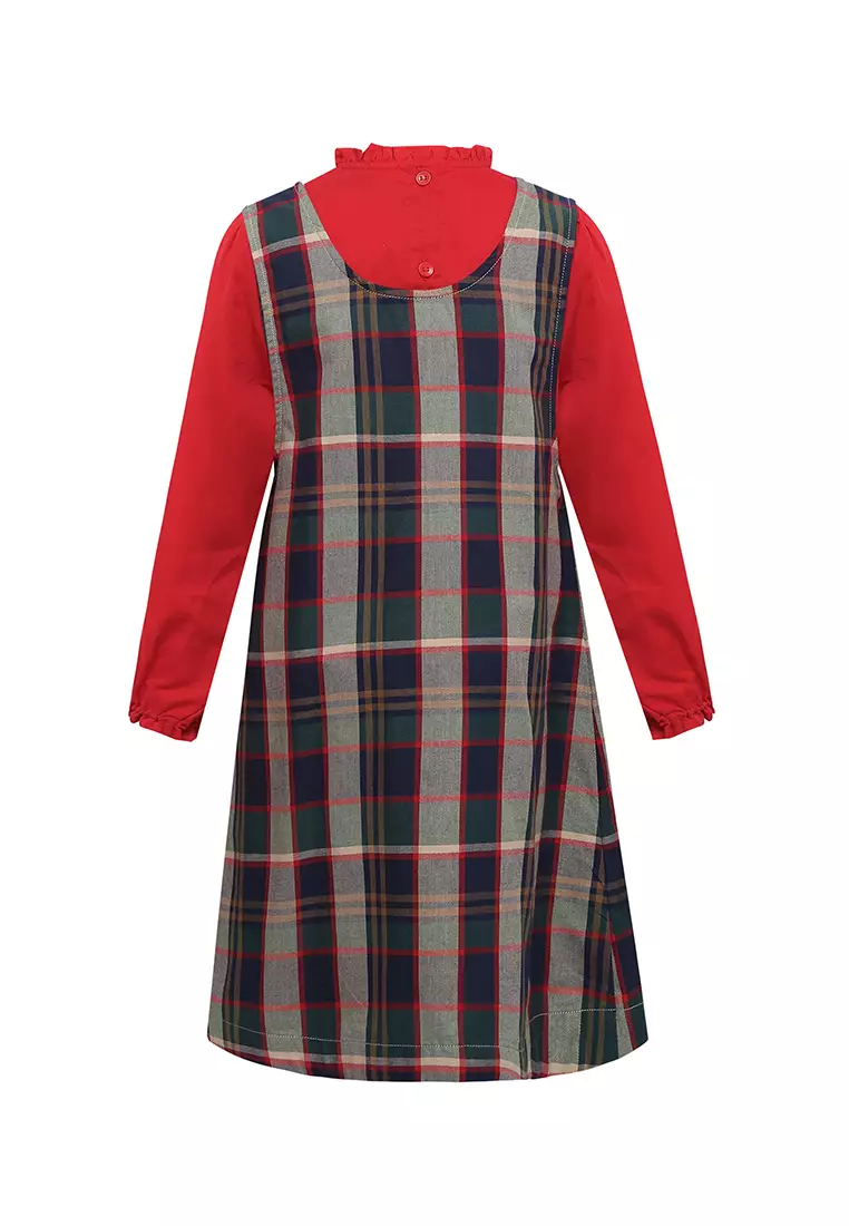 Pito Dito Girl Ginkgo Overall Dress Pendek Anak Multicolor Motif Kotak