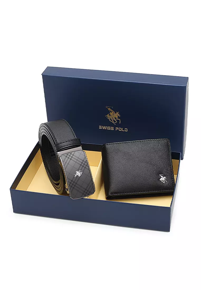 Buy Swiss Polo Gift Set Genuine Leather Rfid Wallet Mm Reversible Automatic Belt Black