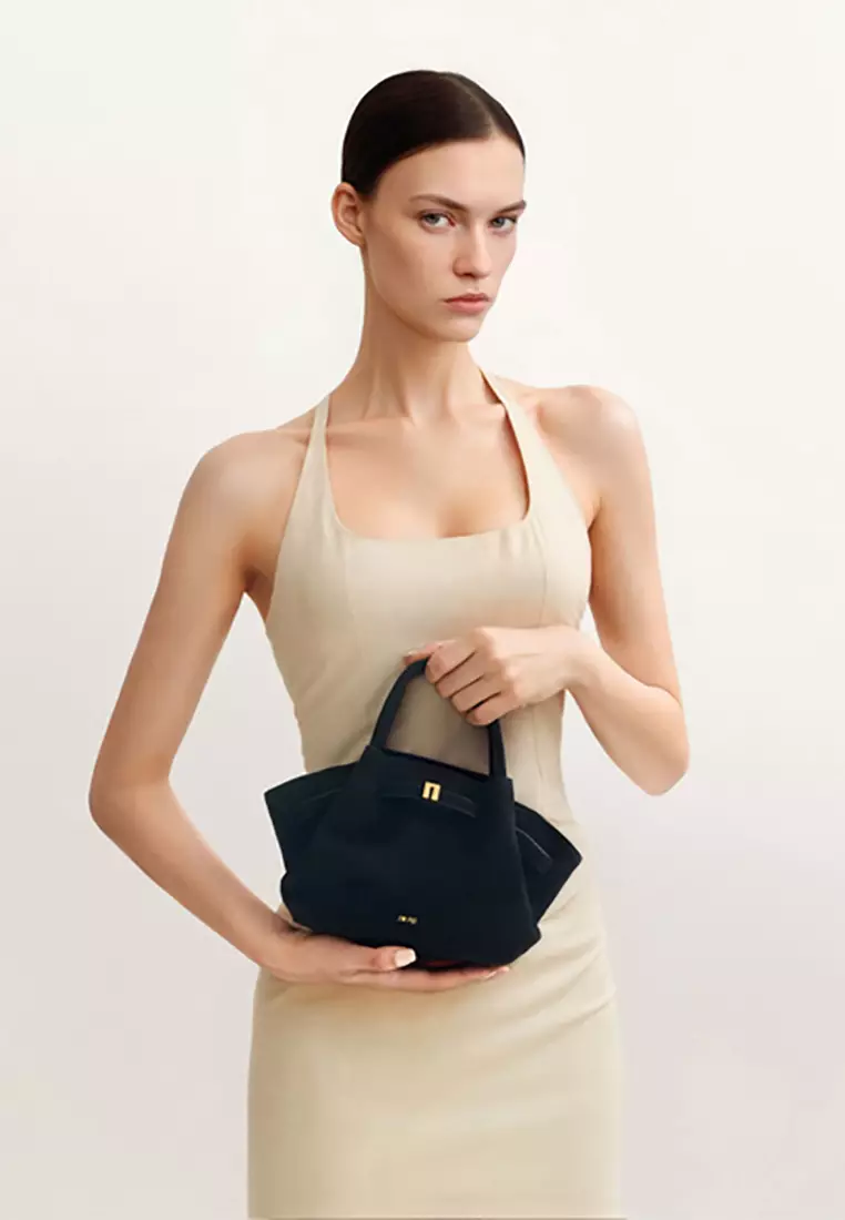 Hana Mini Faux Suede Tote Bag - Black