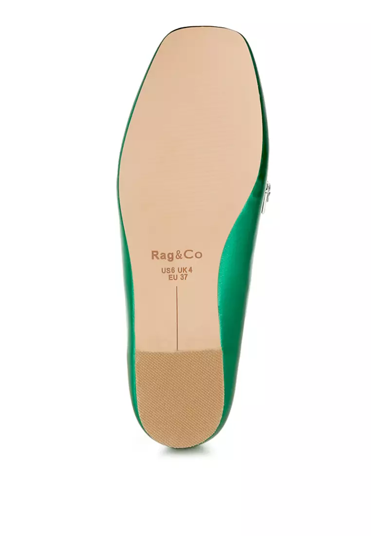 綠色金屬鑽石綁帶樂福鞋