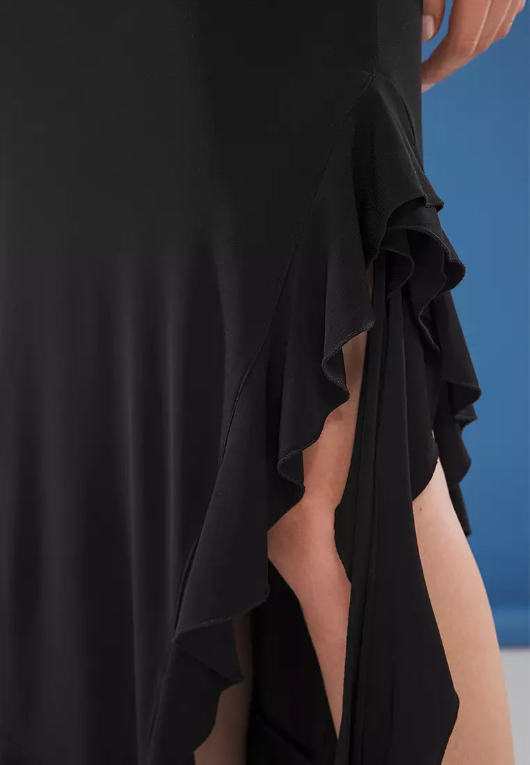 荷葉邊貼身針織長裙