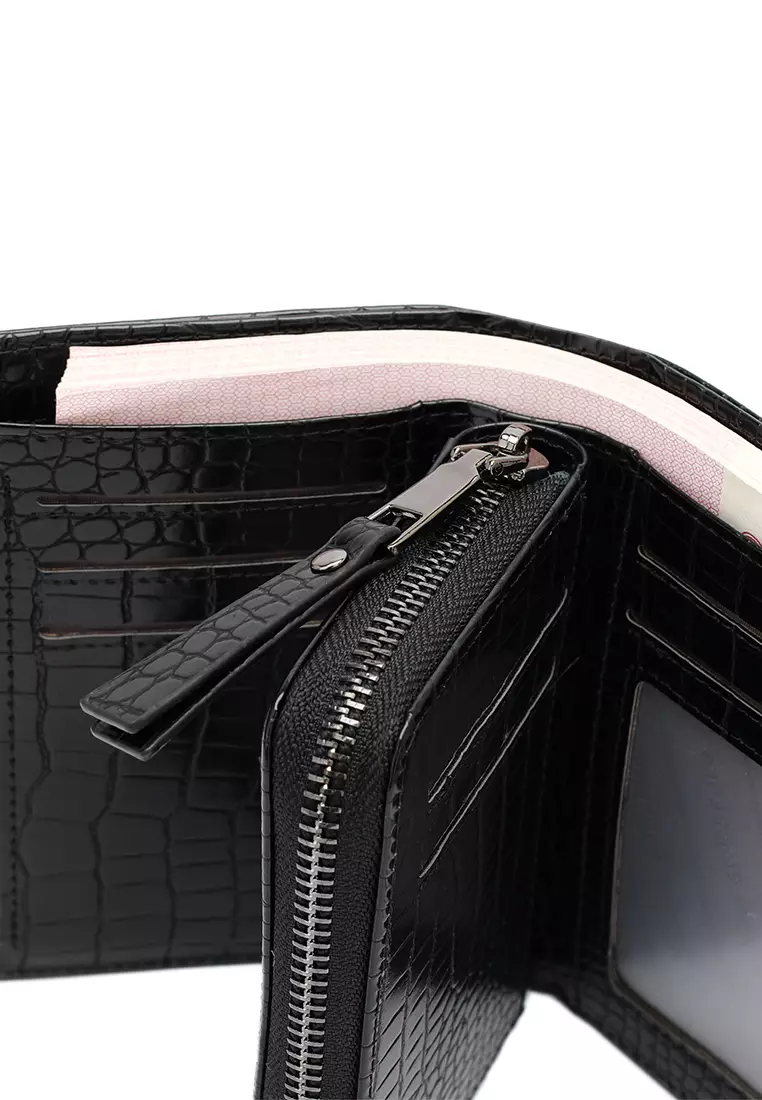 Women's Croc Wallet with Coin Compartment (短錢包) - 黑色