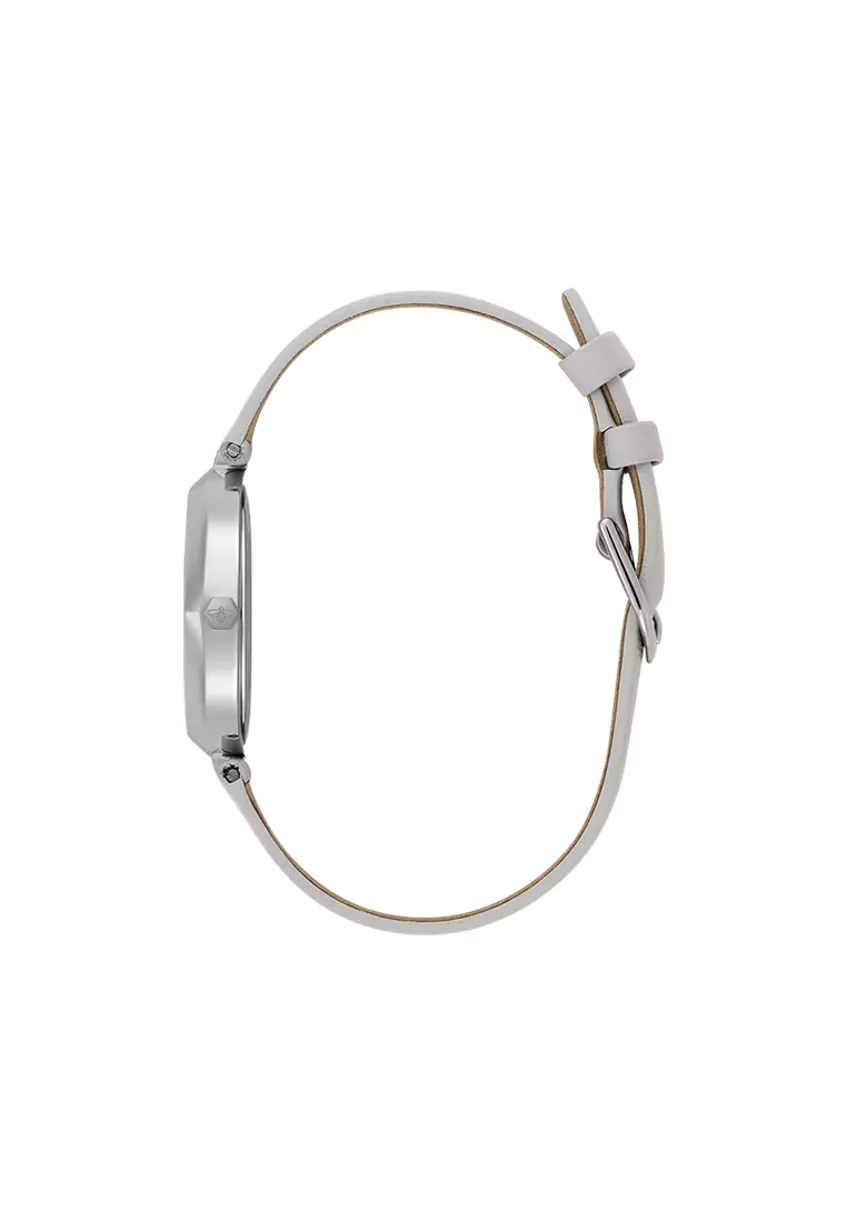 Olivia Burton Classic T-Bar Silver White Dial Earl Grey Leather Strap 32mm - 24000262