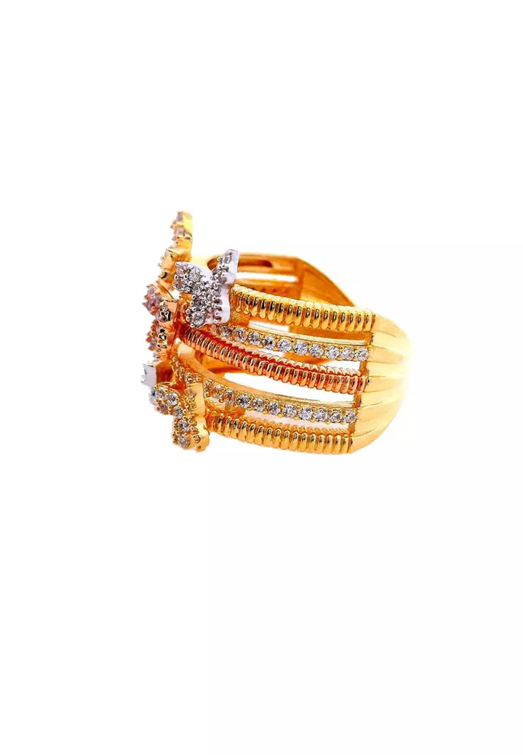 Karat World Gold Ladies Ring GRL-6321 in 18K Yellow, White and Rose Gold w/ HQZ