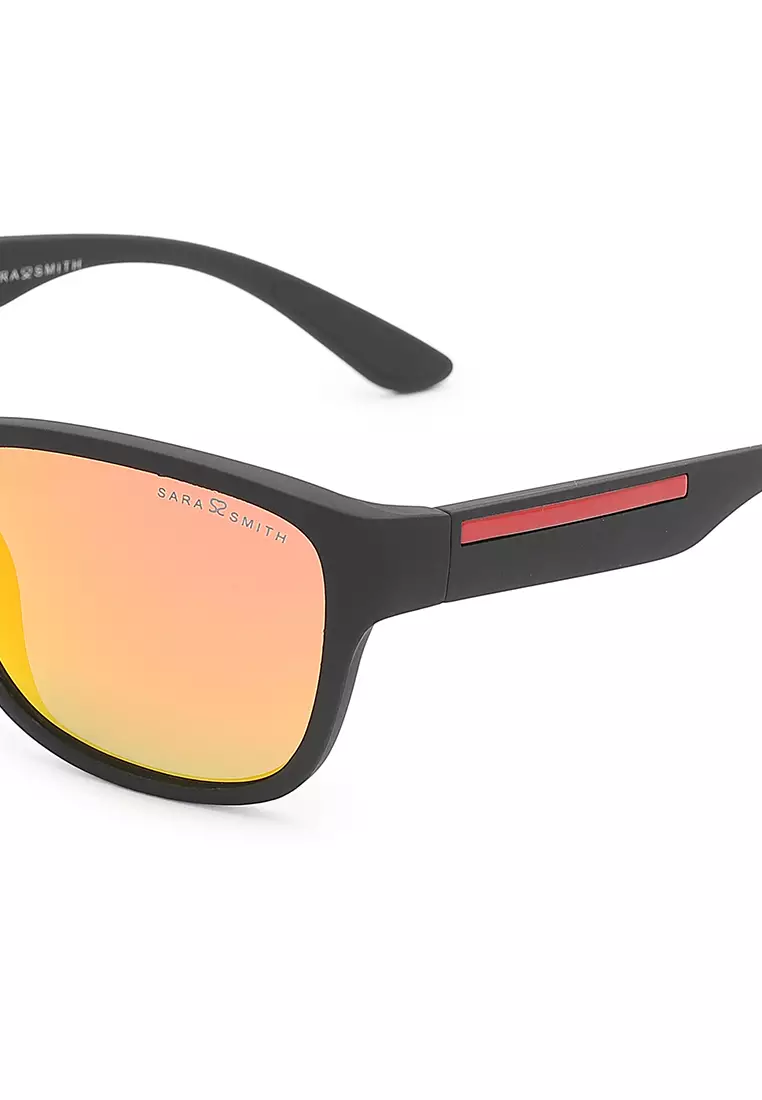 Unisex Casual Polarized Rectangular Sunglasses (Kacamata Hitam) - Hitam / Merah