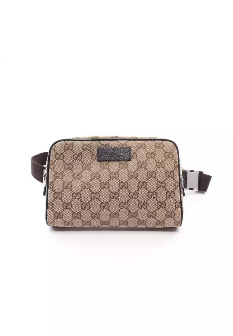 Gucci Boston handbag in beige monogram canvas and dark brown patent leather