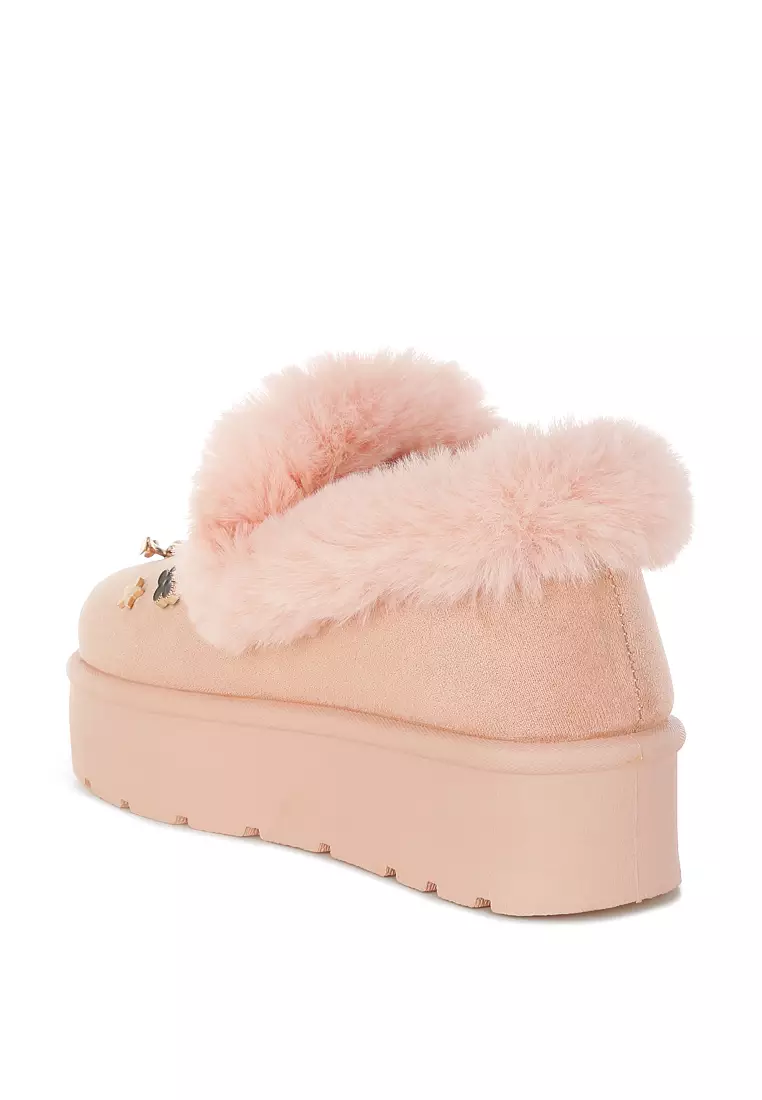 Sepatu bot salju slip on dengan detail menawan dalam warna pink