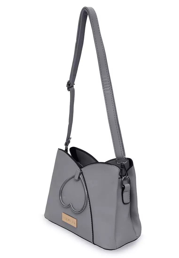 Eilaria Tas Selempang Wanita Love Design Sling Bag Large Compartment Material Leather ORIGINAL - Gray