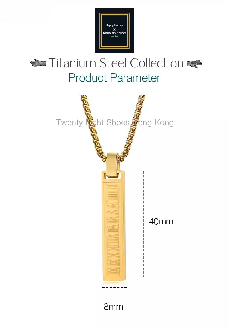 Titanium Steel Rectangular Bar Roman Numerals Pendant Necklace JW QX-1490