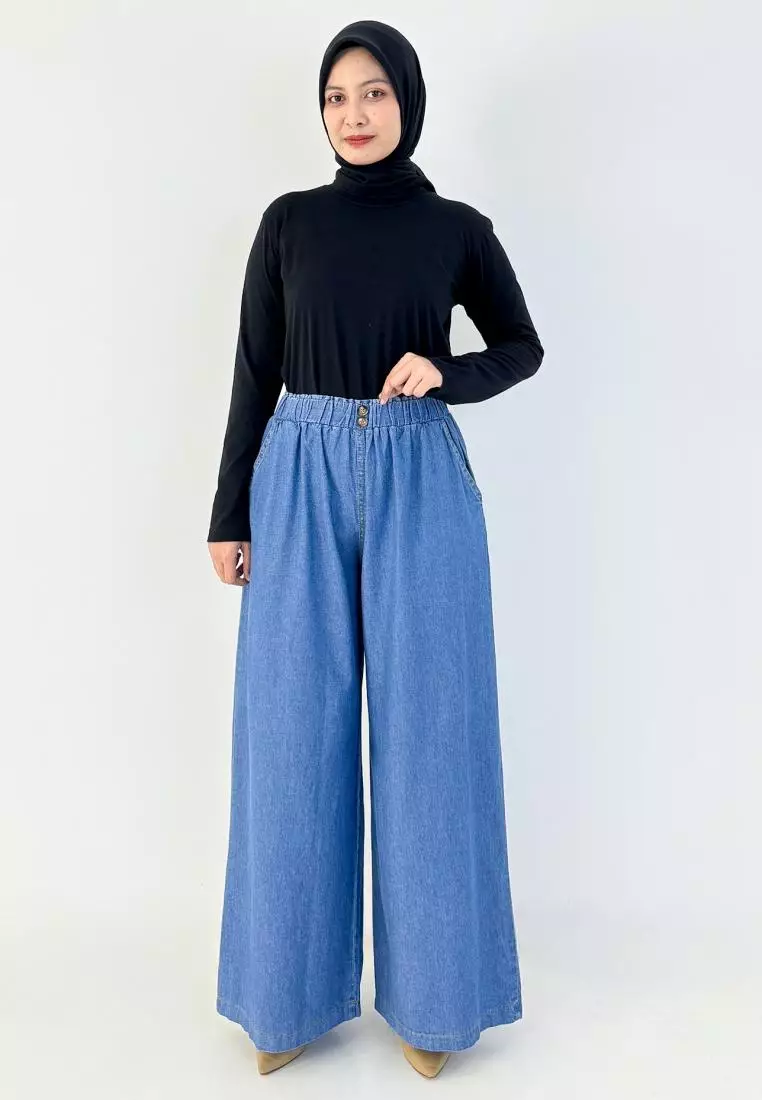Palazzo Denim Welly (Celana Panjang Bawah Lebar) Panjang 104 cm LIGHT BLUE