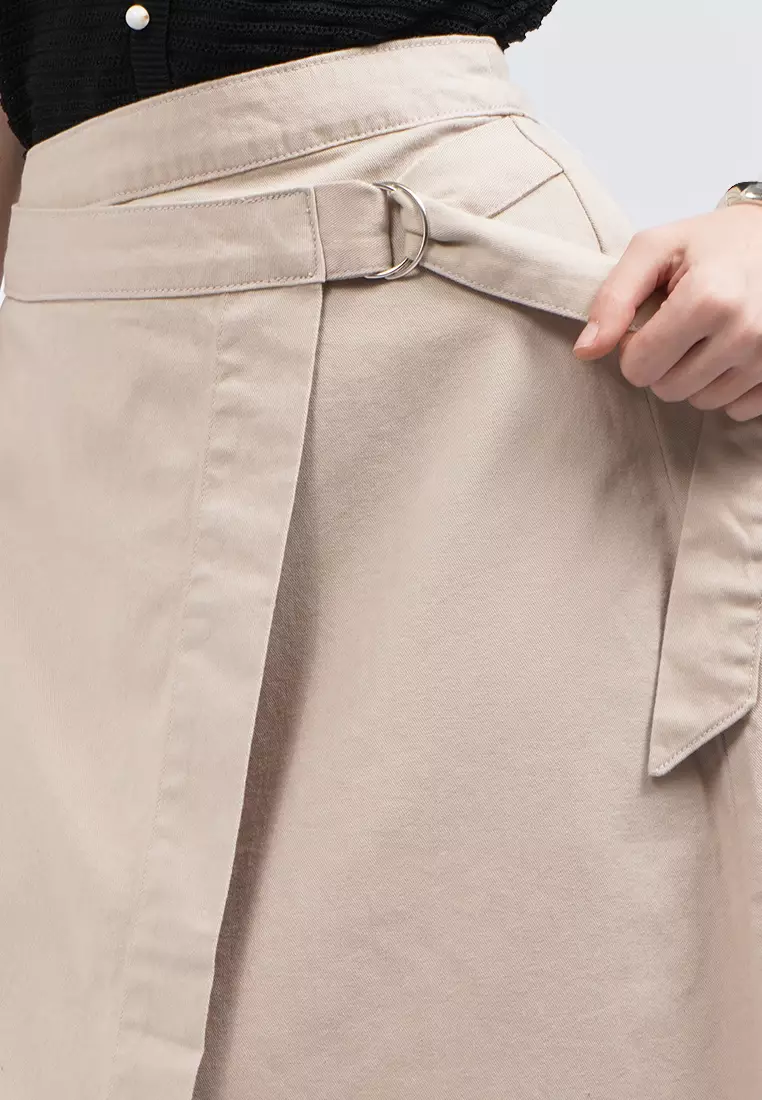 Belted Midi Skirt with Side Pocket KHAKI