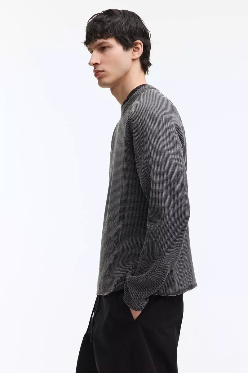 Regular Fit Long-sleeved waffled top