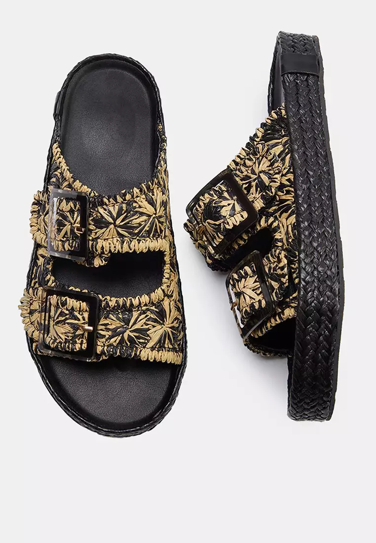 Double-Strapped Straw Slippers