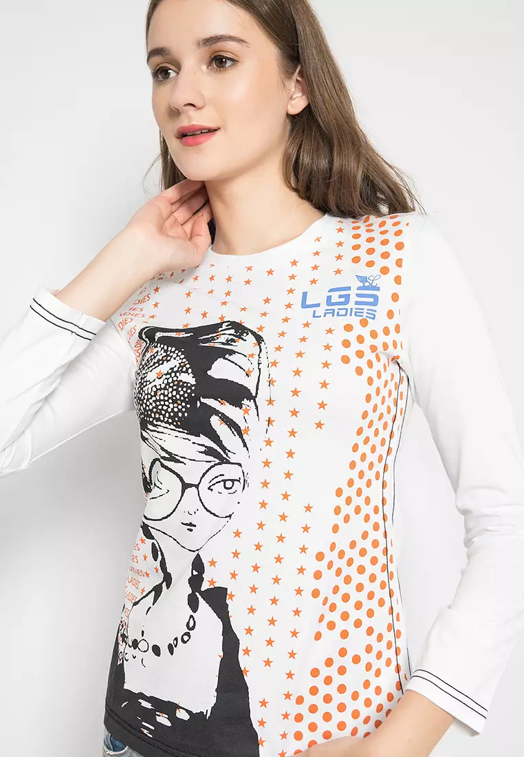 LGS - Kaos Wanita Motif Sablon Warna Putih LTS.555.K909M.019.C-L/S