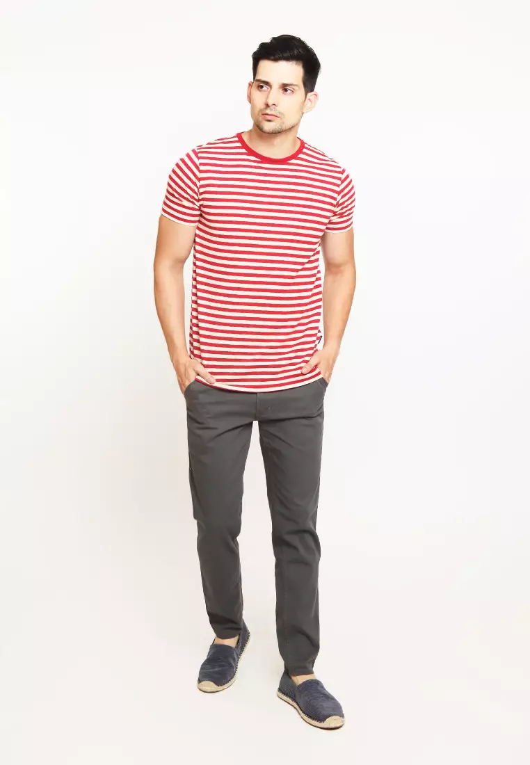 2Nd RED Long Pants Chinos Slim Fit Premium Quality Grey ZA523