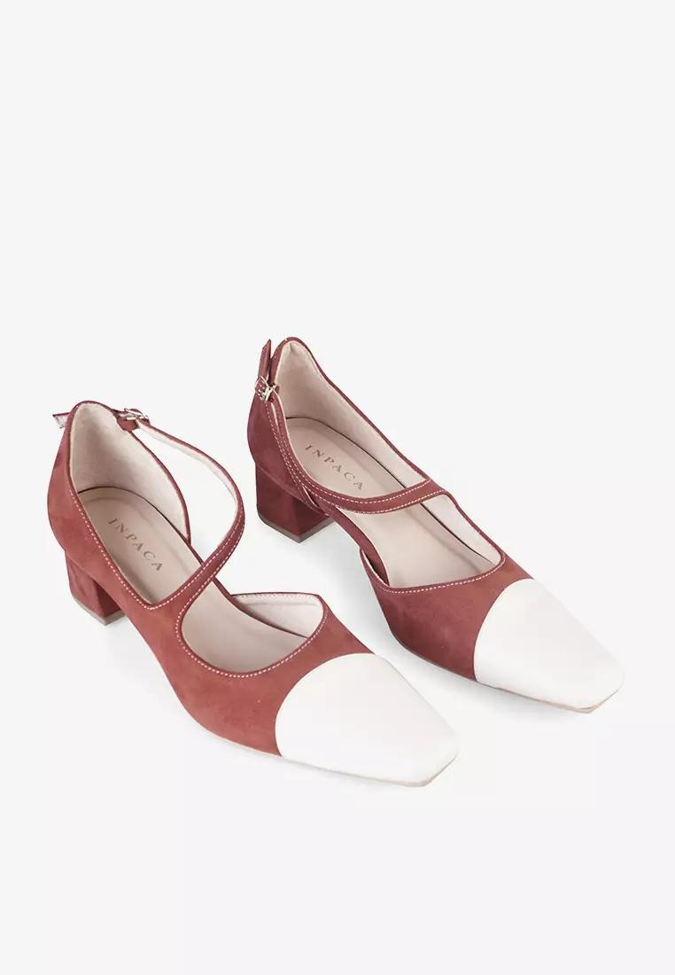 INPACA Millie Mary Jane Block Heel Suede Heels Wanita