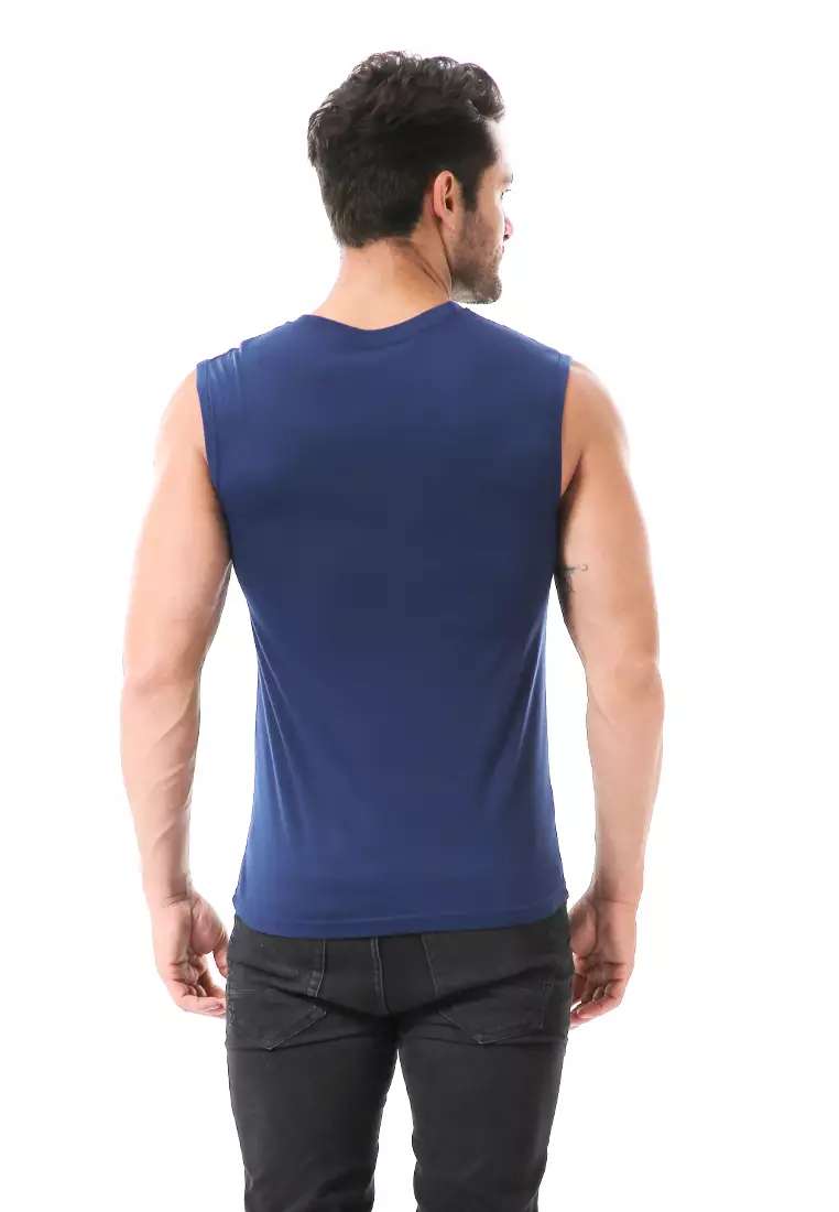 Bobby Atasan Kasual Pria Singlet Motif Huruf A Atasan Tanpa Lengan Material Cotton ORIGINAL - Navy