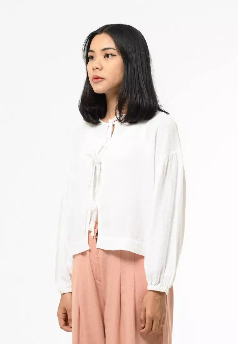 Greenlight Women's Shirt Long Sleeve Loose Fit Tie Knot Blouse Kumiko HP-C050225