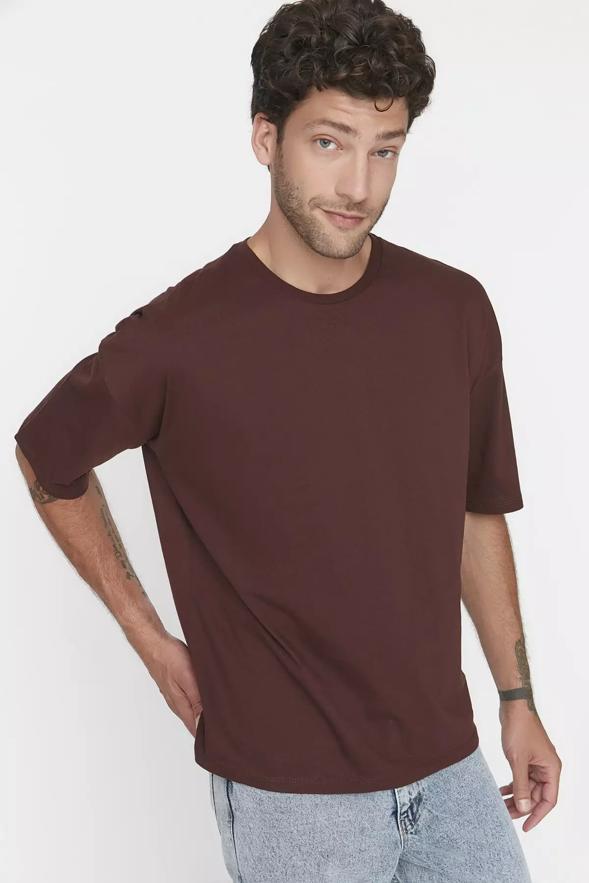 Brown Oversize Basic T-Shirt 100% Cotton Cut 100%