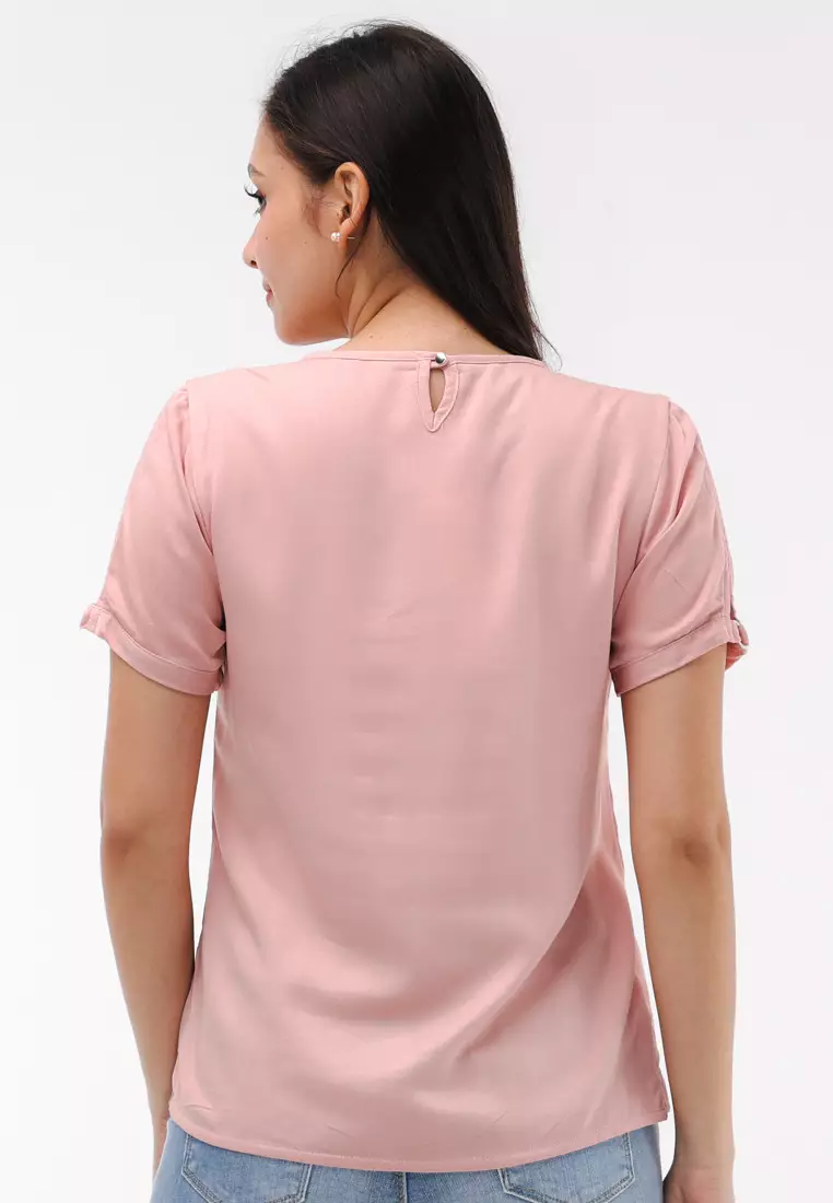 Single Twill Woven Short Sleeves Blouse