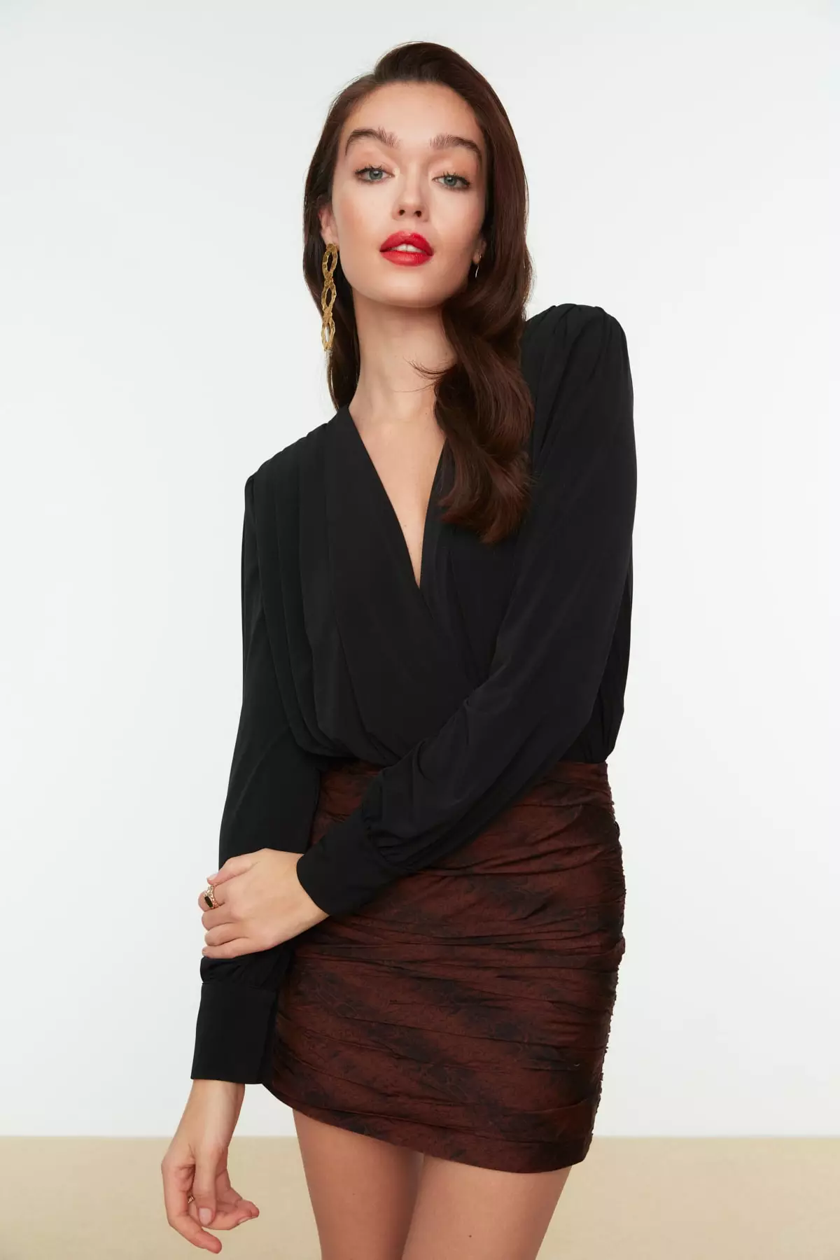 Draped Collar Detail Bodysuit