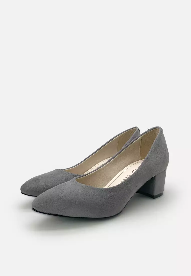 Blanche Pointed Toe Pumps Sepatu Block Heels Wanita
