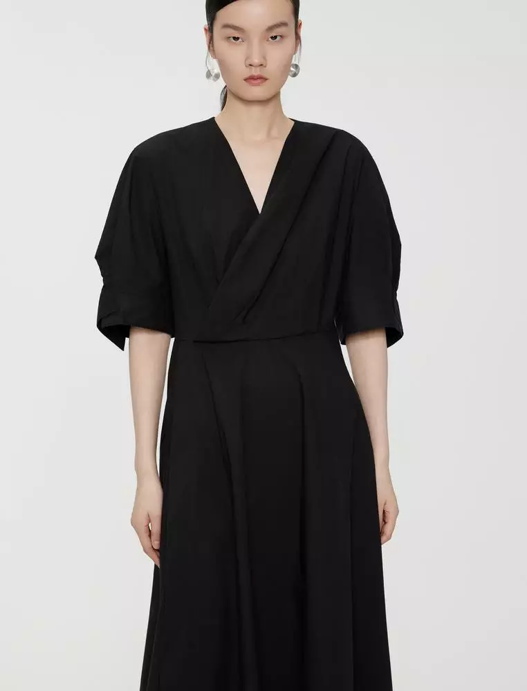 V-Neck Long Short Sleeve Dress
