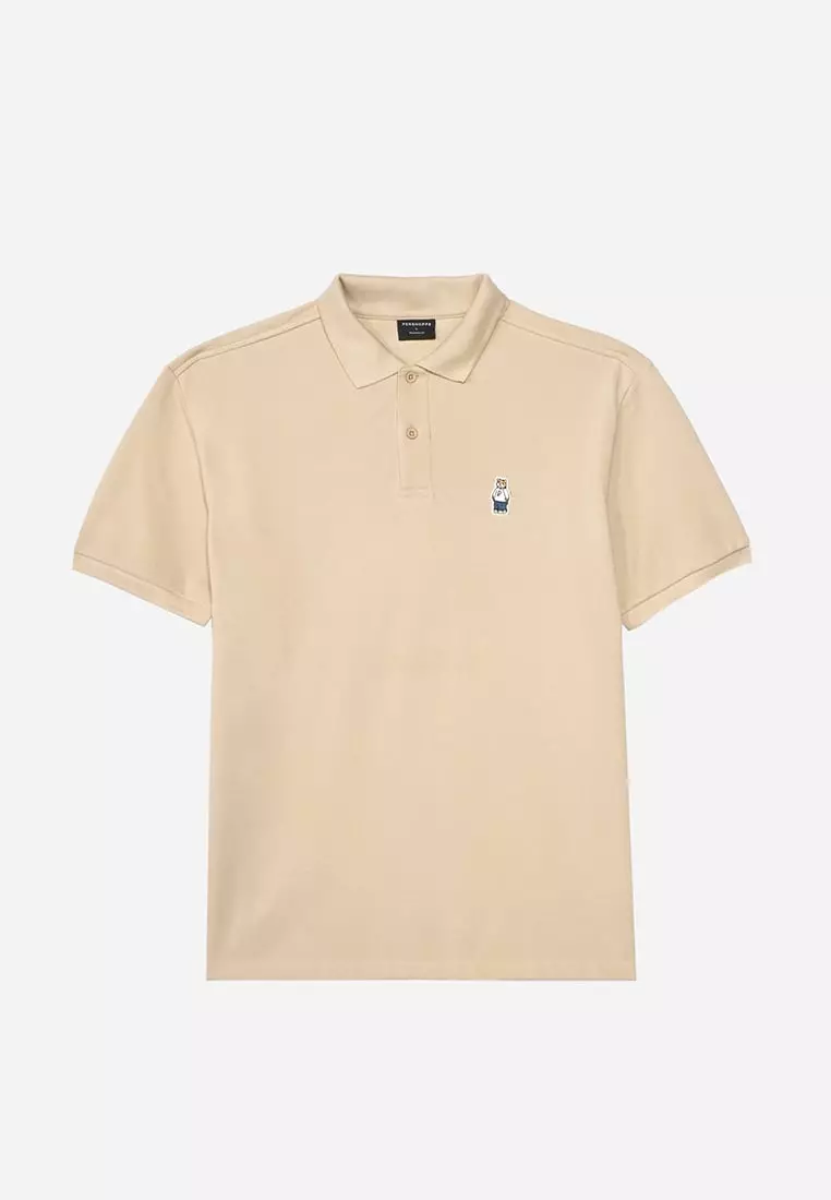 Relaxed Fit Polo With Crew Bear Patch Embroidery