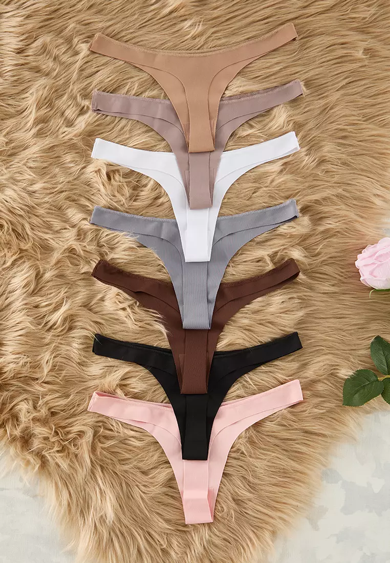 Black-Multicolored 7-Pack Micro Thong Knitted Panties