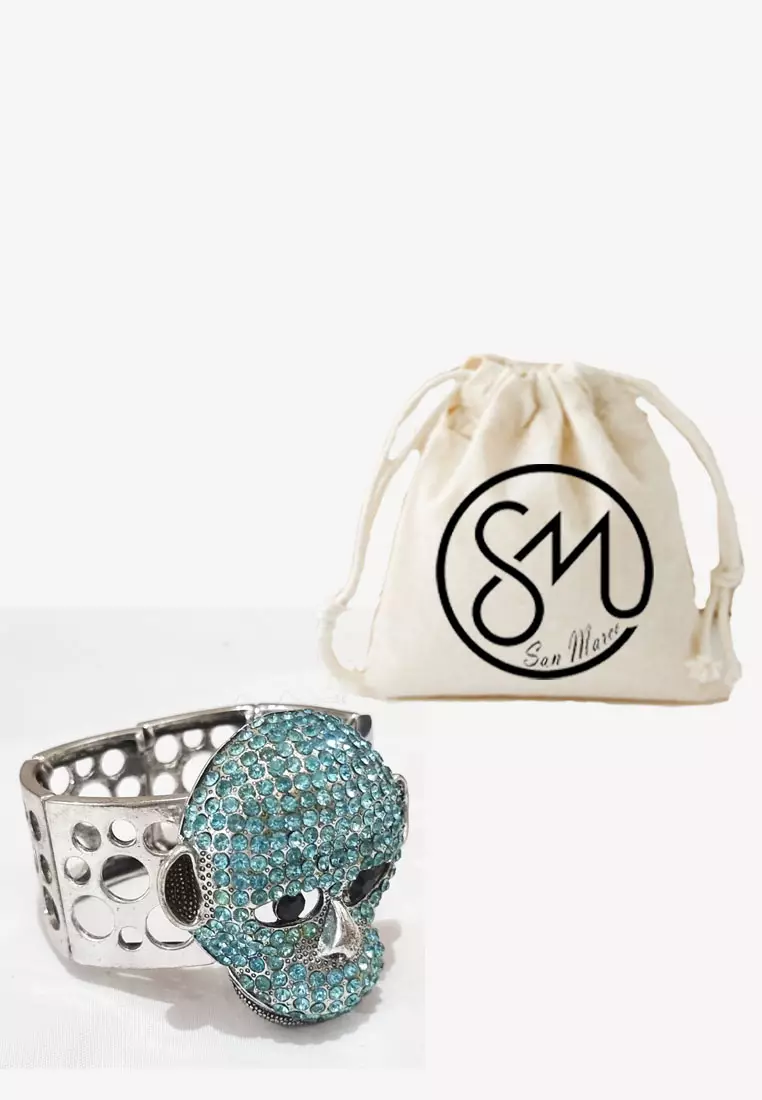 Women's Accessories Diamante Embellished Ape Bracelet Gelang Wanita Blue & Silver