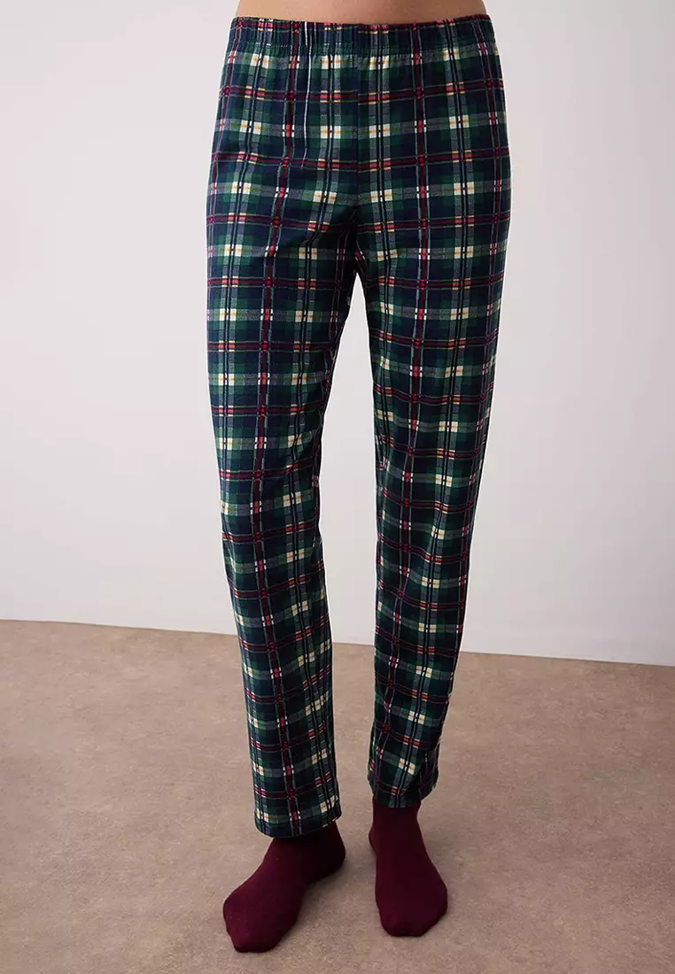 Green-Multicolored Cotton Lycra Soft Touch Plaid Knitted Pajama Set Thmaw26Pt00073