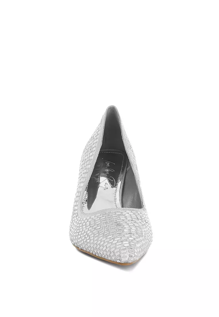 Sepatu Pumps Berhias Berlian Imitasi Warna Perak