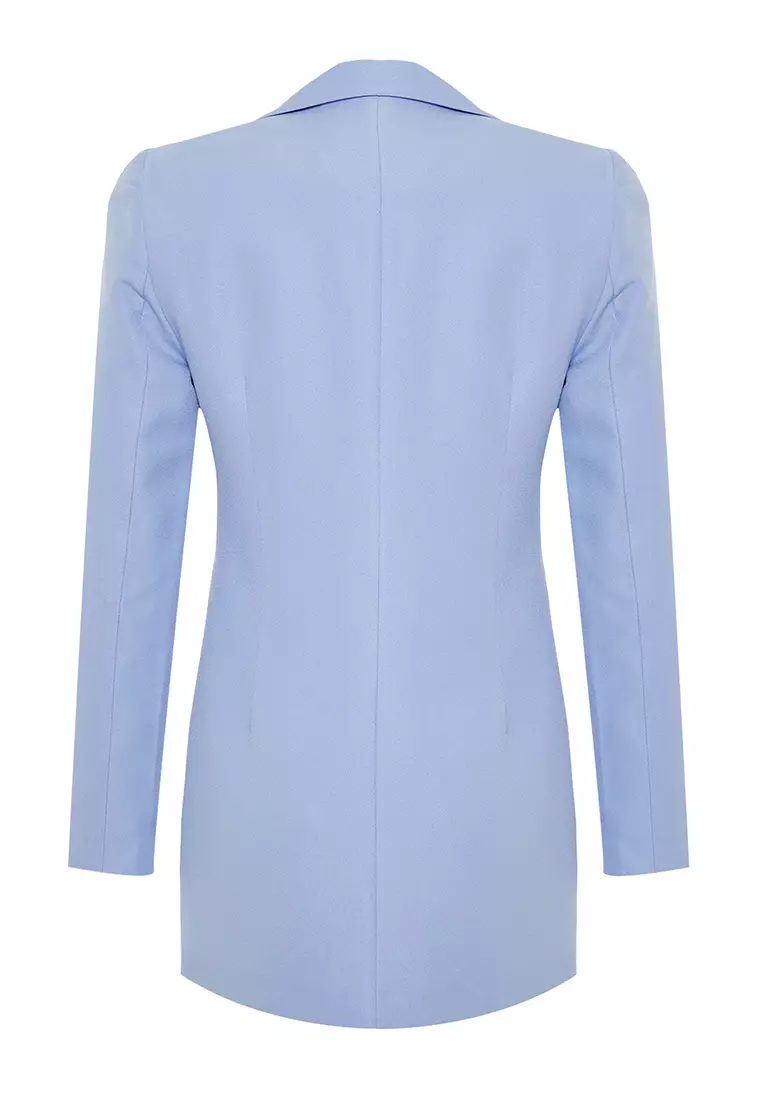 Light Blue Oversize Lined Double Breasted Closure Blazer Jacket