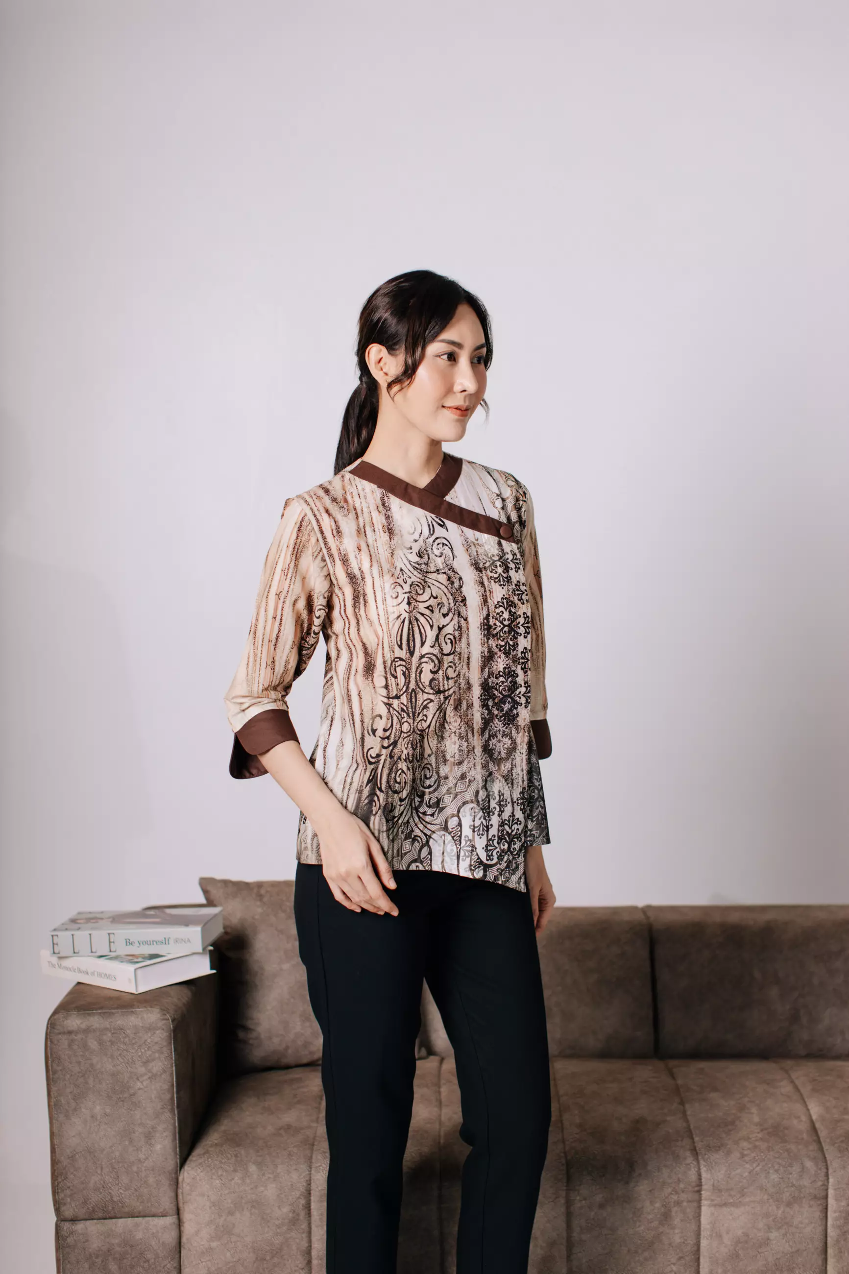 Adyatma Adira Brown Blouse Batik Wanita Katun Digital Print