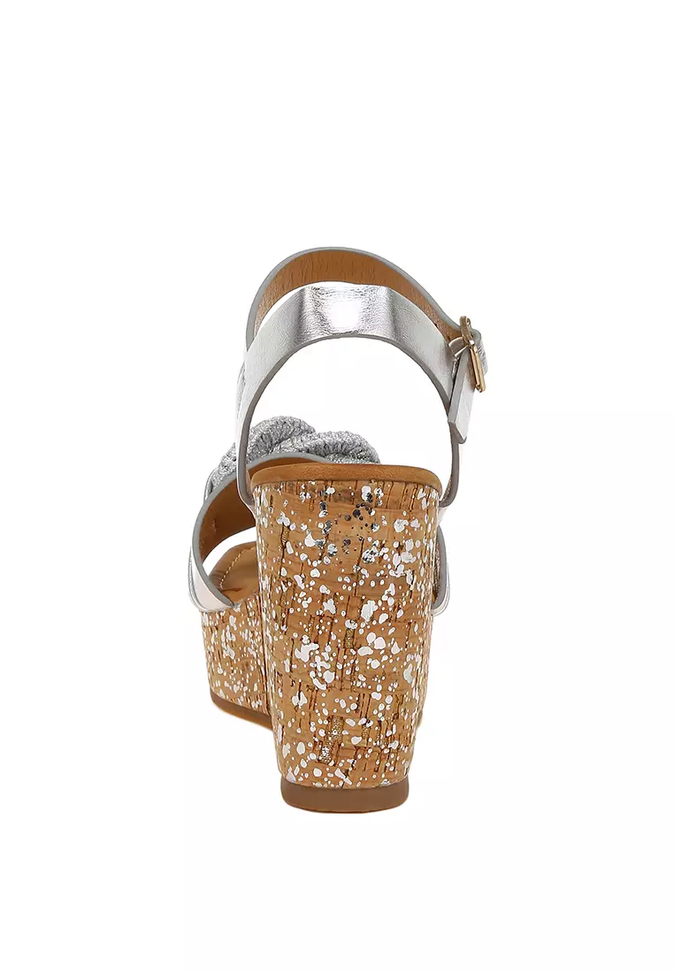 Chain Link Detail Wedge Sandals in Silver