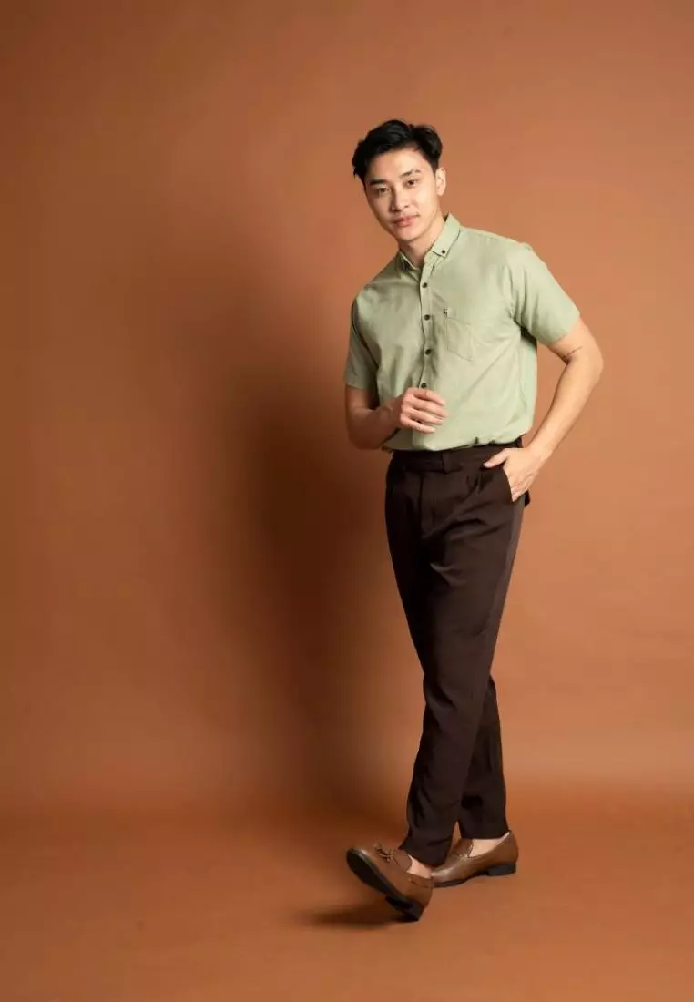 Kemeja lengan pendek pria formal slim fit hijau mint houseofcuff
