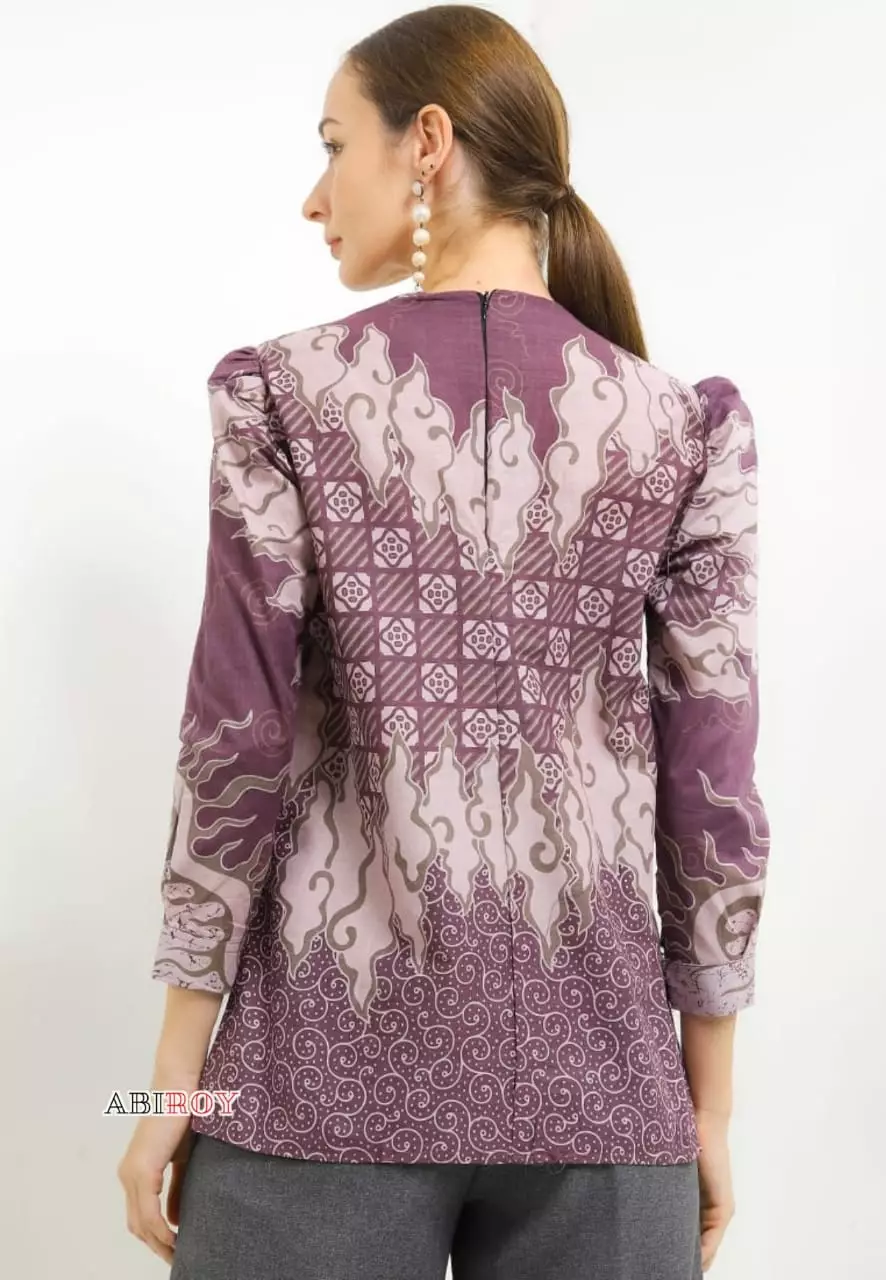 Blouse Batik Megadhirya Ungu Premium Slimfit Elegant NLN