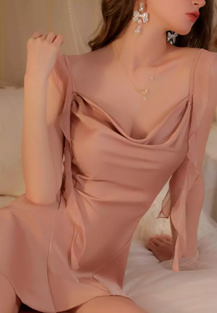 New lotus leaf shoulder strap pajamas nightgown  Lingerie  K062602PI