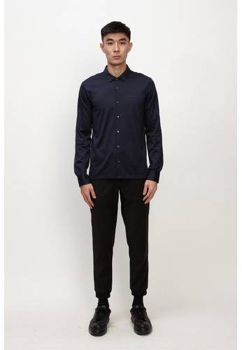 ck Calvin Klein blue Silk Blend Mercerized Button-Up Shirt D0476AA619AB52GS_1