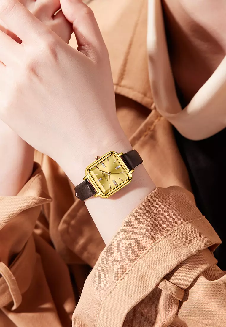 Jam Tangan Wanita Fashion Tali Kulit Jam Analog Kecil Gaya Korea Barsh Jam Tangan cewek  brown