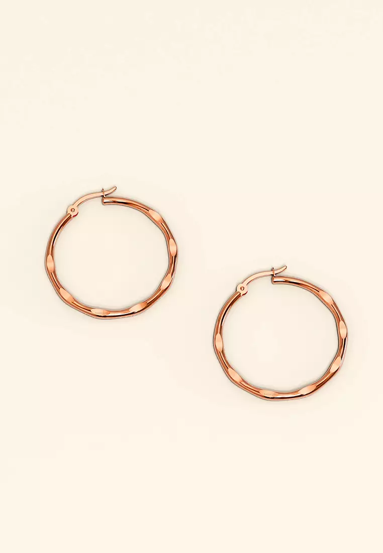 Fem Hammered Hoop Earrings 30mm-Rose Gold